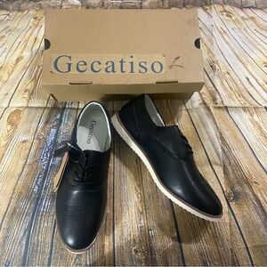 NEW Gecatiso Black Leather Lace Up Comfort Sneakers Size 10